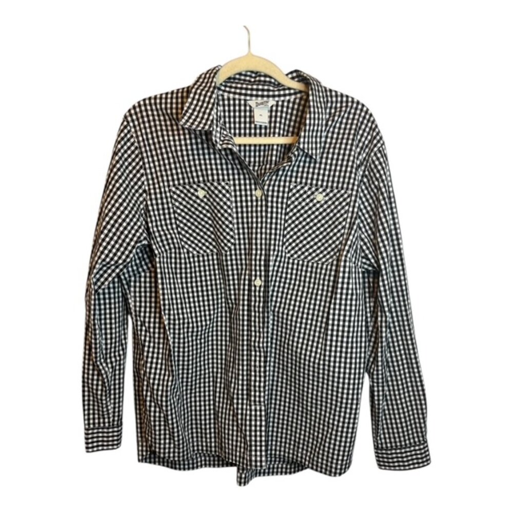 Duluth Shirt Women's Size XL‎ Cotton Poplin Long Sleeve Shirt Plaid Black White